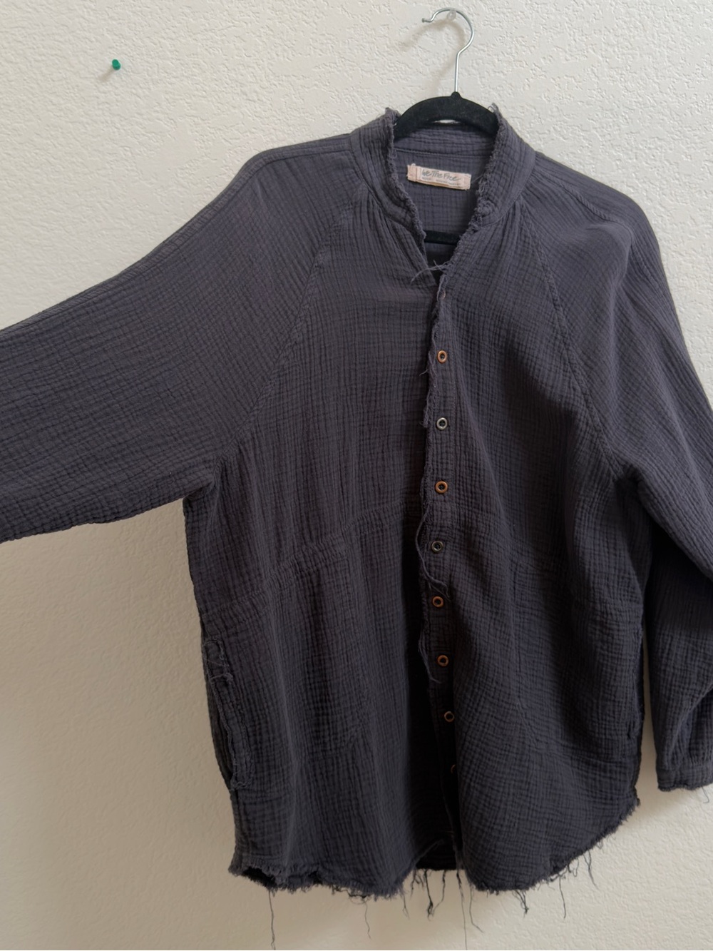 We The Free Washed Charcoal Button-Down Gauze Shirt